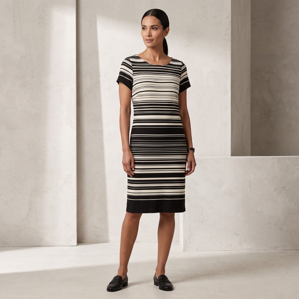 SOHO Black White Striped Dress Office Siren Retro Mod Edgy Indie Alt Size L